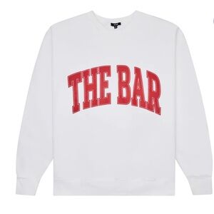 NWT The Bar Varsity Sweatshirt in Sold Out White/Cherry